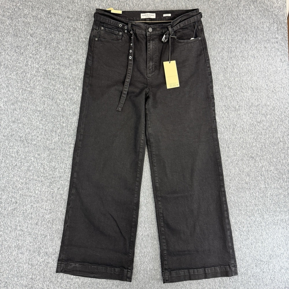 Scotch & Soda Wide Leg Jeans Black Belted Garment Dyed Womens 31